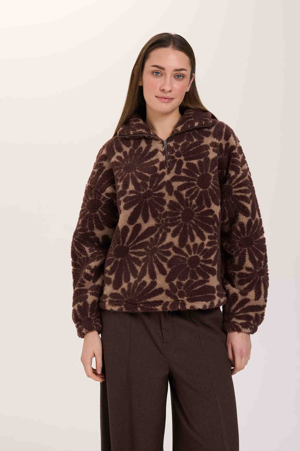 24colours 3/4 Zip Sweater Flower Pattern