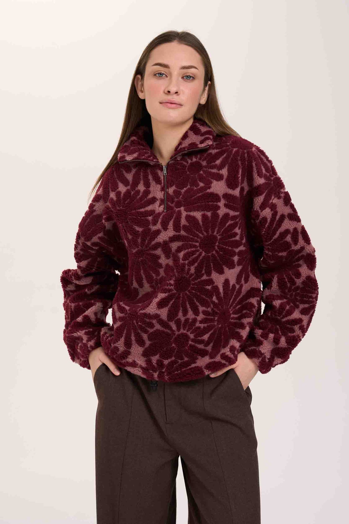 24colours 3/4 Zip Sweater Flower Pattern