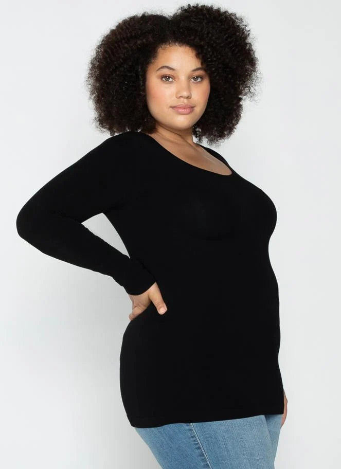Bamboo Relaxed Size Long Sleeve Scoop Neck Top
