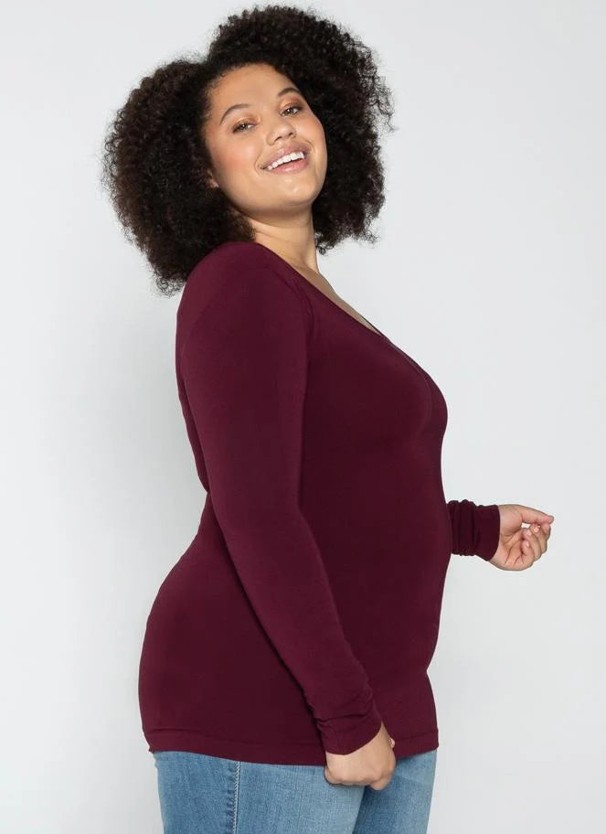 Bamboo Relaxed Size Long Sleeve Scoop Neck Top
