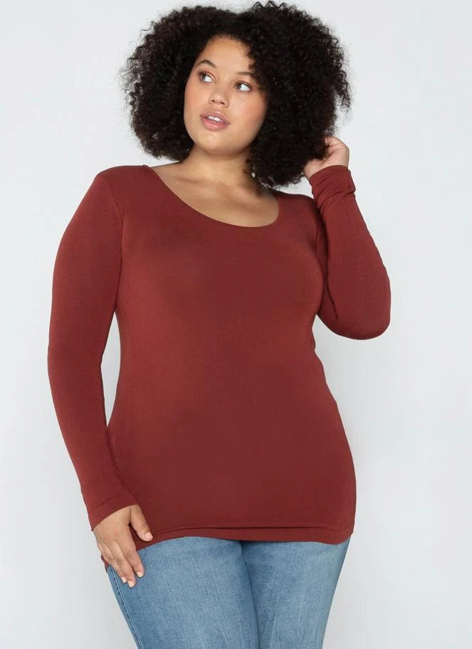 Bamboo Relaxed Size Long Sleeve Scoop Neck Top