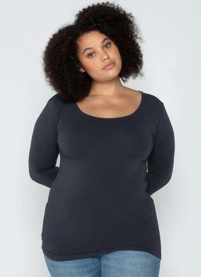 Bamboo Relaxed Size Long Sleeve Scoop Neck Top