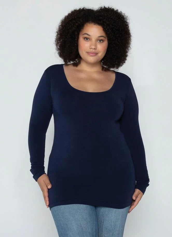 Bamboo Relaxed Size Long Sleeve Scoop Neck Top