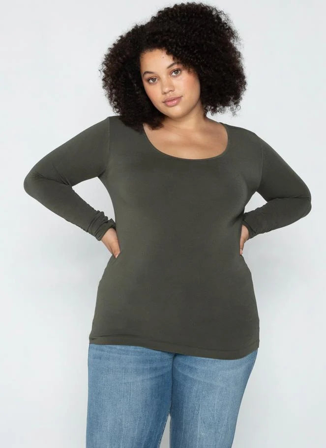 Bamboo Relaxed Size Long Sleeve Scoop Neck Top