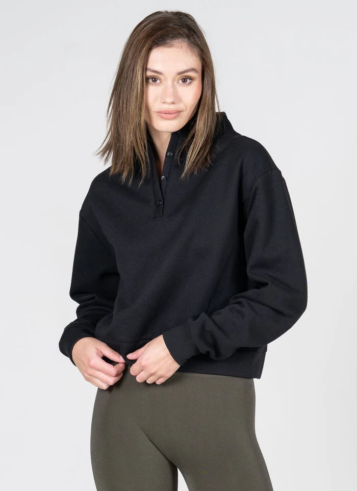 1/4 Button Pull Over Black